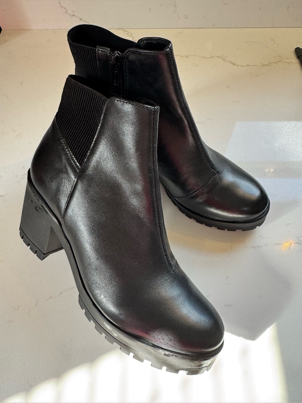 Leather Women's Black Platform Ankle Boots with Zip-Up Design